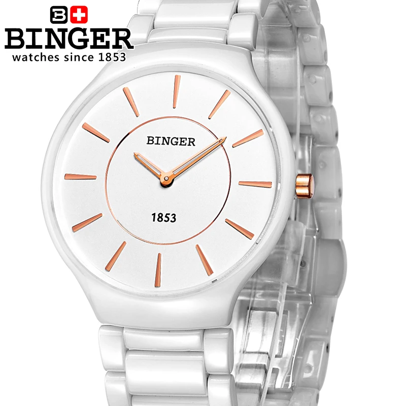 

Switzerland luxury brand Wristwatches Binger ceramic quartz watches men lovers style Water Resistant B8006B-5