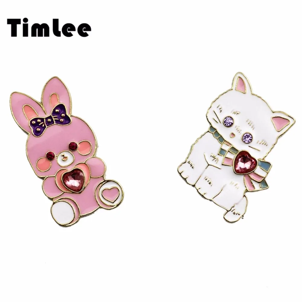 Timlee X301 мультфильм милый очаровательный Кролик кошка сердце металлическая брошь