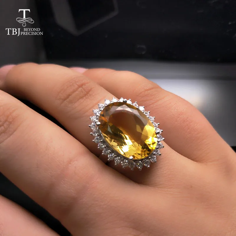 TBJ натуральный Большой цитрин oval13 * 18 мм Диана драгоценный камень кольцо в серебре