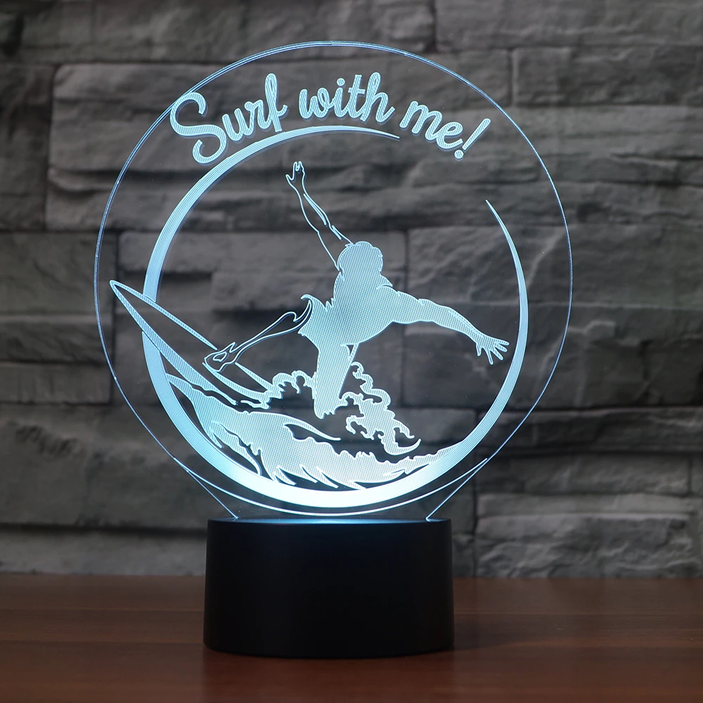 3D Оптическая иллюзия светодиодный для серфинга со мной ночник