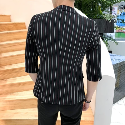 Slim Fit костюм для мужчин половина рукава белый красный в полоску черный 2 шт. Пром