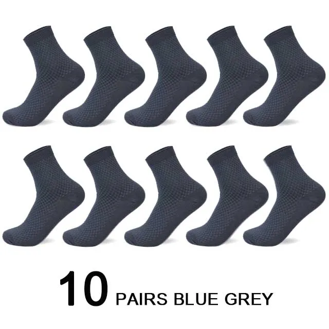 10 Blue gray socks Мужские бамбуковые носки, четыре сезона, стильные, деловые, Компрессионные носки, Мужская одежда для подарка, мужские длинные носки, 10 пар/лот, новинка - Цвет: 10 Blue gray socks