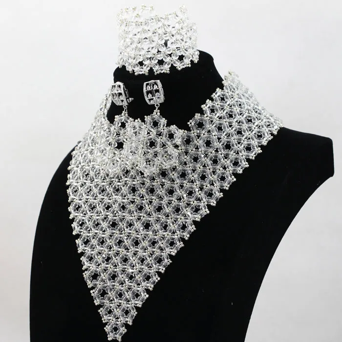 Большое прозрачное белое яркое ожерелье с кристаллами набор африканских