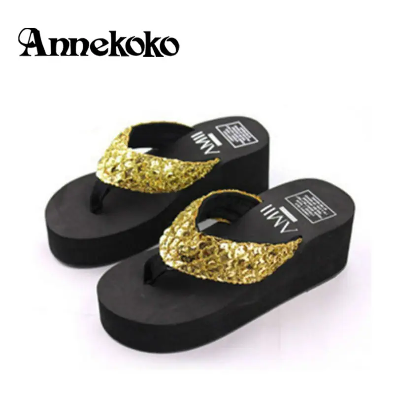 Летние Женские Туфли Сдобы Сандалии Клин Платформы Флип-Флоп Склон С