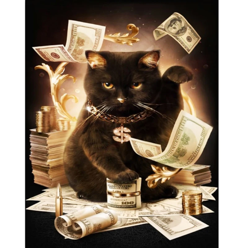 Новый 5D Diy картина вышитая бисером Деньги cat полный алмазов home decor Алмаз Вышивка животных стикер|Алмазная