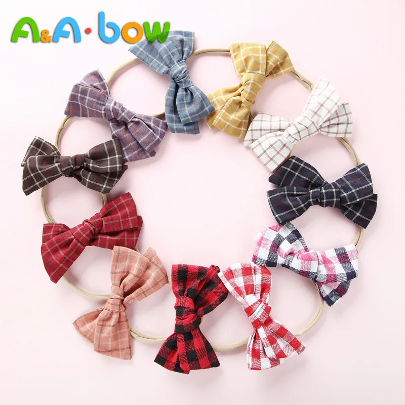 1PCS Plaid Bow Hair Band Baby's Nylon Headband Baby`s Girl Elastic Cute Tiara Accessories HairBand | Детская одежда и обувь