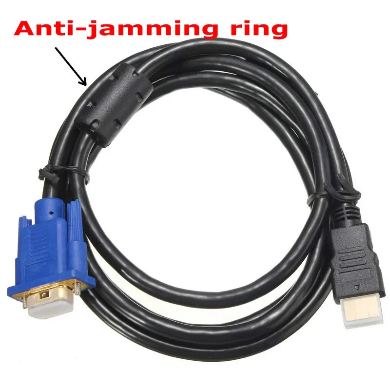 HDMI к VGA 1 8 м анти помех кольцо 1080 P HD штекер Мужской видео конвертер Кабель адаптер