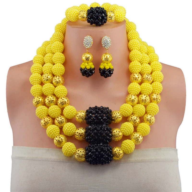 Нигерийский Свадебный золотой шар африканские бусины комплект ювелирных