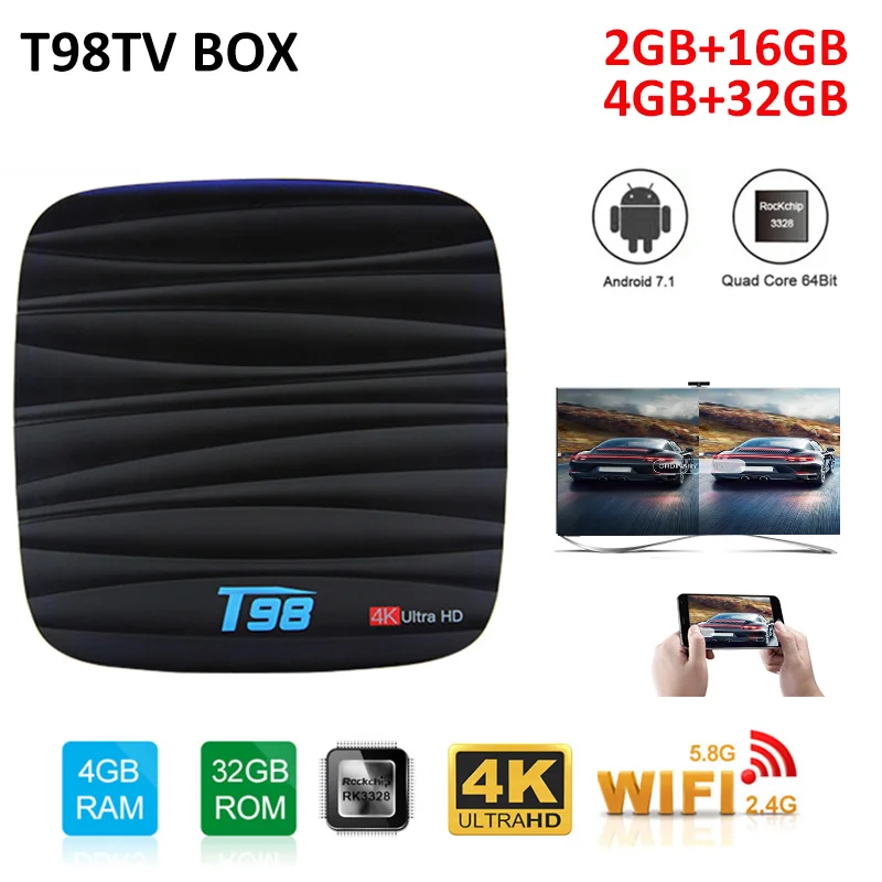 T98 Мини ТВ приставка Android 9,0 приставка RK3328 4GB+ 32GB 2,4G Wifi Bluetooth Smart tv Box 4G sim-карта HD 6K для Smart Media Playe