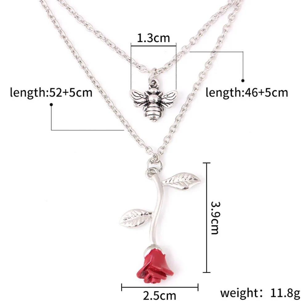 Женское Двухслойное ожерелье Boho Sytle кулон из сплава пчелы красная роза
