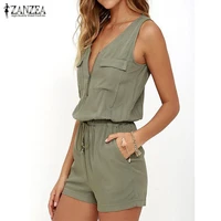 2021 summer beach rompers womens jumpsuit front zipper sleeveless sexy bodysuit slim fit playsuits solid overalls s xl