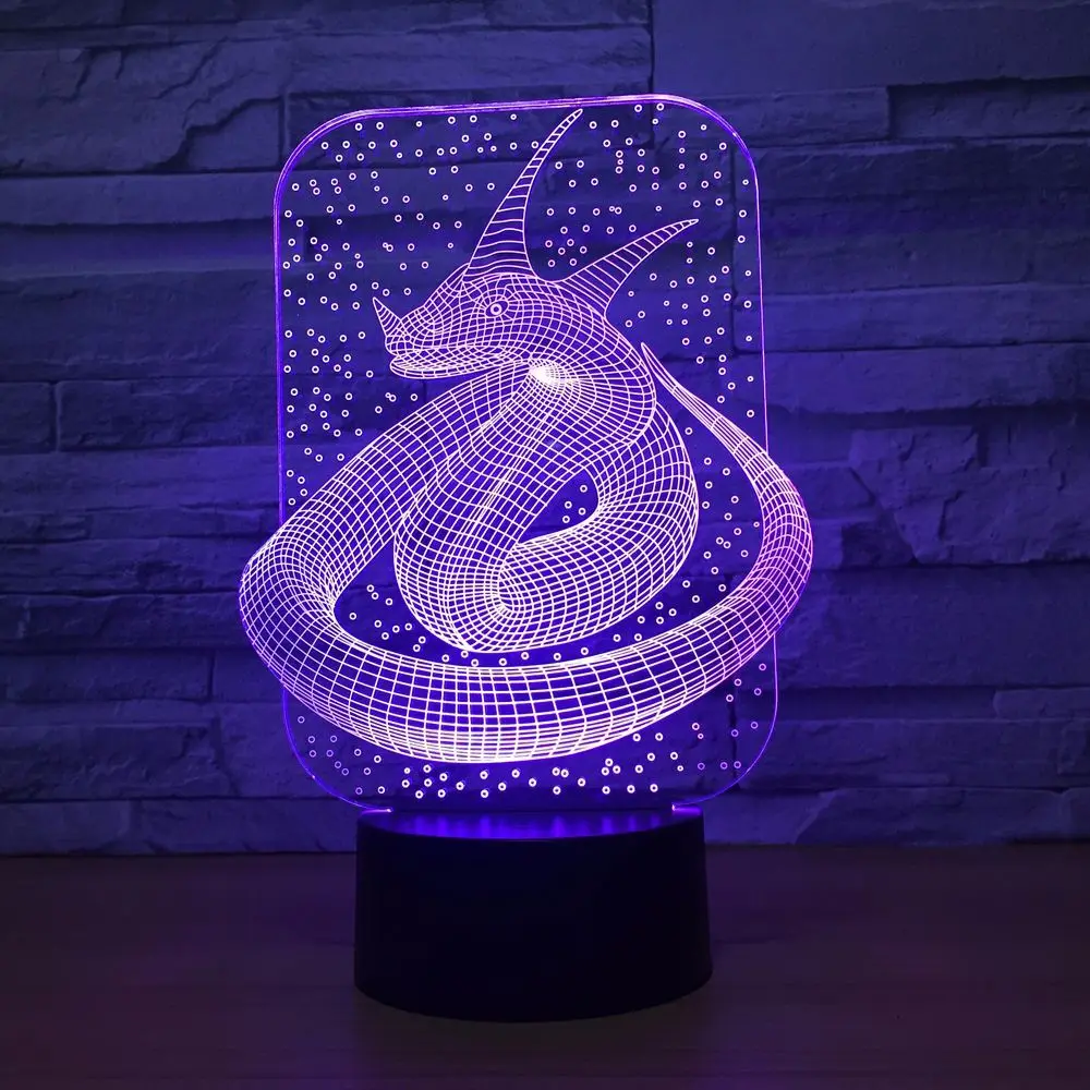 Новый Змея король красочные 3d лампы светодиодные акриловые визуальный сенсорный