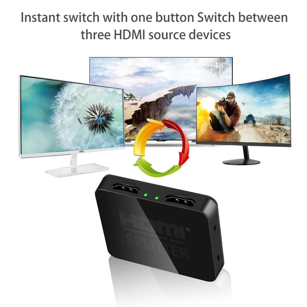 Сплиттер 1 в 2 выхода 1080p 4K HDMI-совместимый адаптер 1x2 HDCP 3D переключатель порта