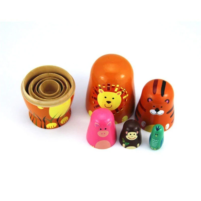 5 PCS/set Cute Russian Nesting Dolls Matryoshka Doll Toy 6&quot Tall Handmade Wooden Craft Cartoon Animals Pattern Kids Toys Gifts | Игрушки
