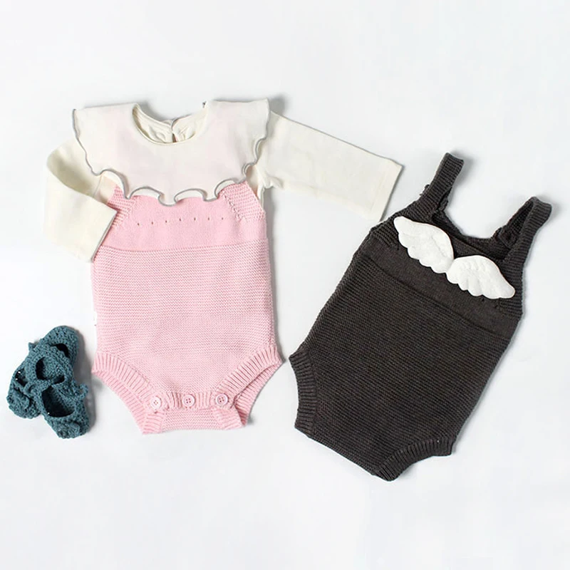 2019 Spring Autumn Baby Rompers Girls Climbing Suit Boys Clothes Knitting Clothing With Angel Wings New Born Sweater Bodysuit | Детская