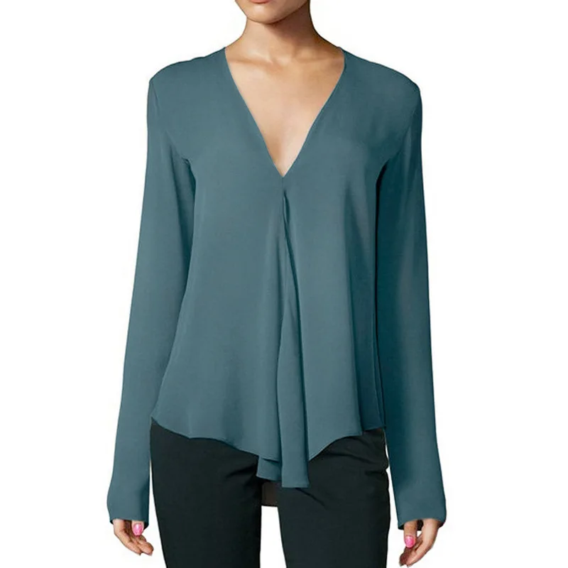 Женская шифоновая блузка с длинным рукавом красная офисная большого размера