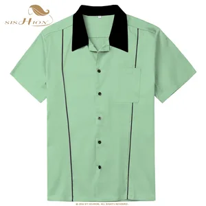 SISHION 2021 коричневый, серый зеленый Мужская рубашка ST118 хлопок Кнопка вверх Классический Ретро Боулинг Рубашка размера плюс рубашки с коротким рукавом