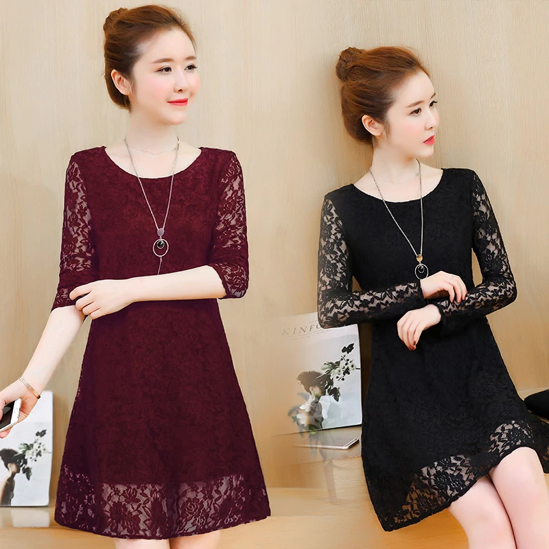 5XL винтажное кружевное платье женское 2019 весеннее Новое Женское с длинным
