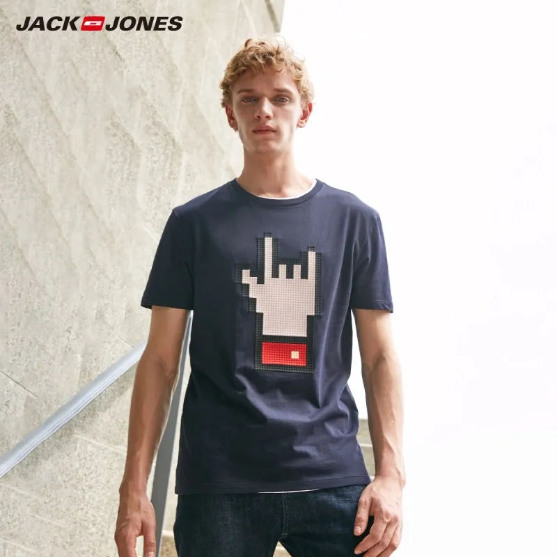 Мужская футболка с короткими рукавами JackJones 100% хлопок принтом 219101555|Мужские