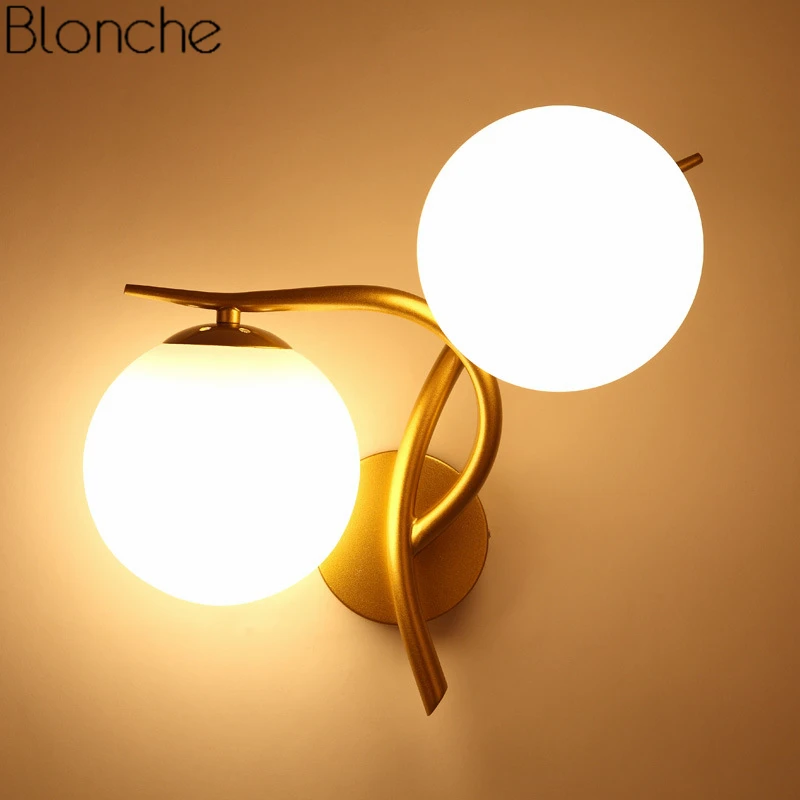 Modern Wall Lamp Led Glass Gold Ball Wall Sconce Light for Living Room Bedroom Home Fixtures Decor Loft Industrial Art Luminaire