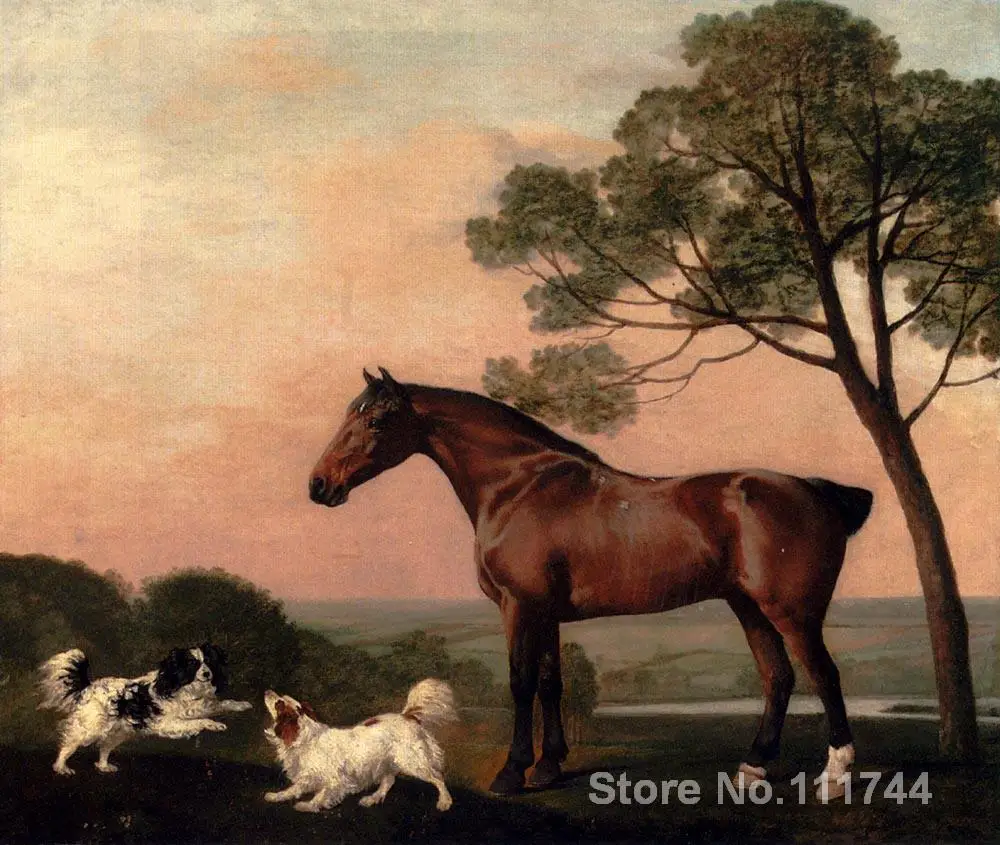 

A Bay Hunter With Two Spaniels George Stubbs Oil painting horse Handmade High quality