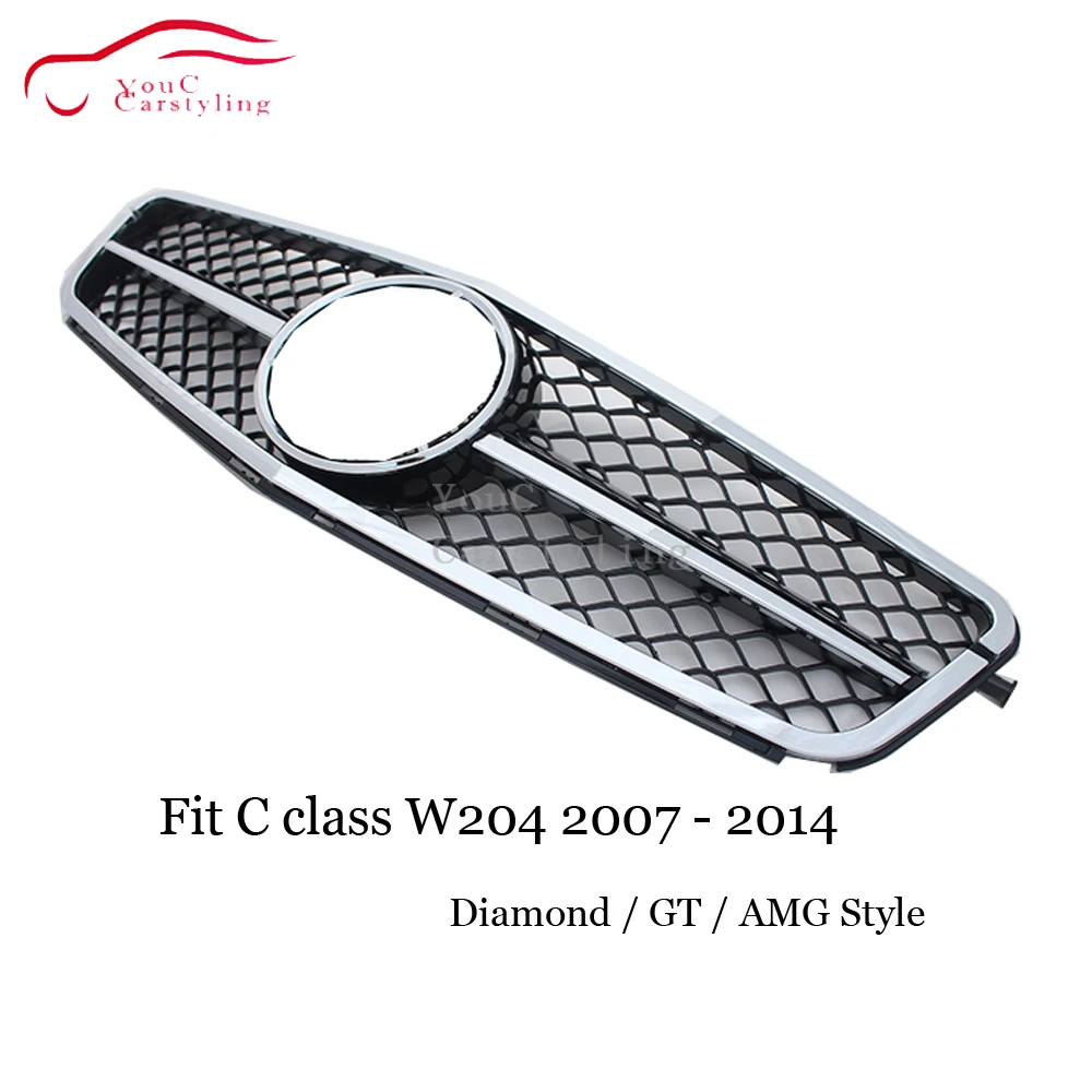 W204 Алмазный Стиль GT AMG решетка для Mercedes Benz C Class C180 C200 C300 C350 2007 2014 передний гриль