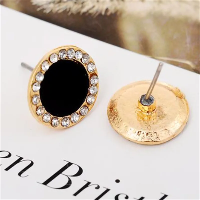 Женские серьги пусеты brinco e0415 круглые с черными кристаллами|crystal stud earrings|fashion