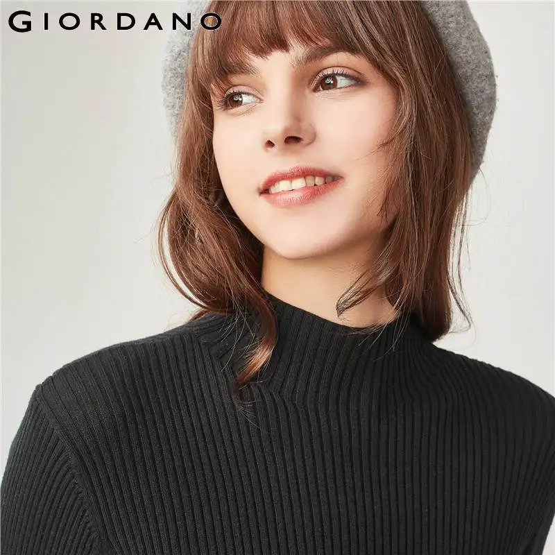 Джордано Для женщин Свитера пуловеры Ribbed Mockneck одноцветное Цвет одежда с длинным