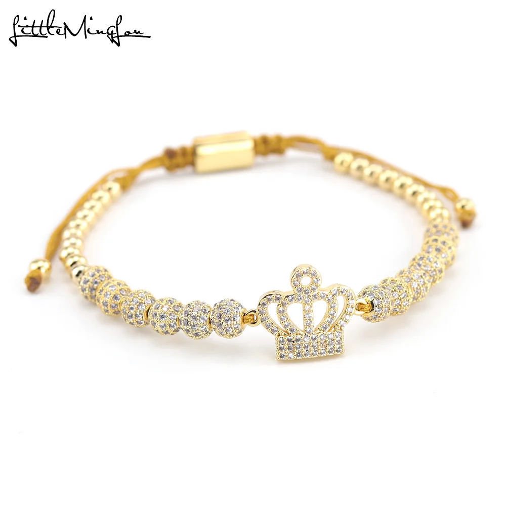 

Luxury CZ King's Crown bracelet ball Charm copper Beads Braided Adjustable handmade men Bracelets Bangles for men Jewelry