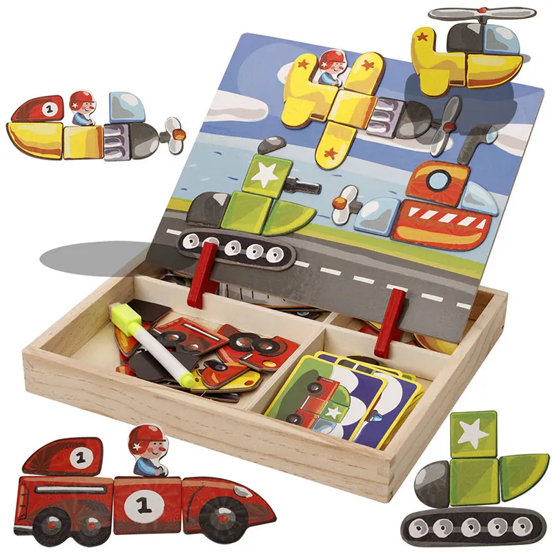 

Wooden Puzzle Games Jigsaw Puzzle Early Black Board Traffic Magnetic 3D Puzzles For Children 2-4 Years F164Z