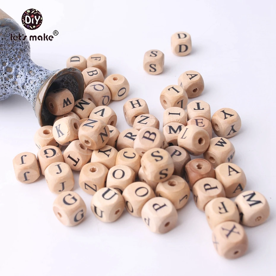 Let's Make Wholesale 200pcs 12mm Square Shape Beech Wood Letter Beads Crib Toy Teething DIY Jewelry Baby Teether | Мать и ребенок