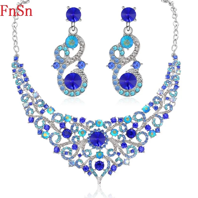 Женский набор украшений FnSn из ожерелья и серёг с кристаллами Красочные Стразы