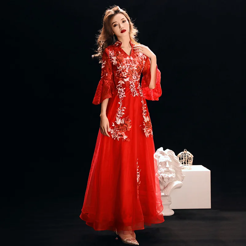 Женское винтажное вечернее платье Cheongsam с вышивкой в китайском восточном стиле