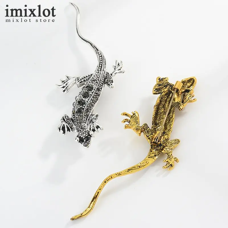 Imixlot горный хрусталь ящерица брошь Античный цвет серебристый Золотой Цвет Винтаж