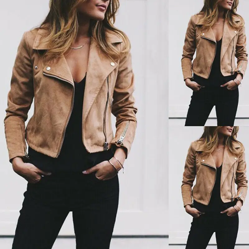 Новая модная женская замшевая куртка с фланелевой отделкой летное пальто на