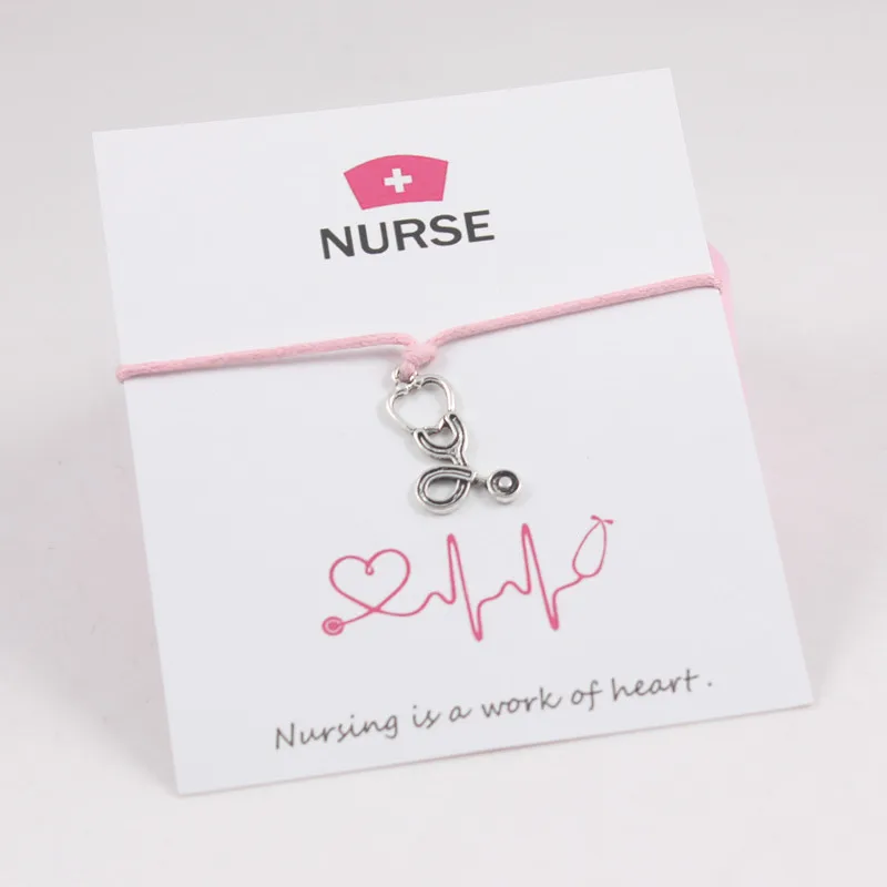 Nurse Gift Charm Friendship Bracelet Wish Card Nurse's Day Stethoscope Pendant Women Men Jewelry Lucky Love Rope Bracelets | Украшения