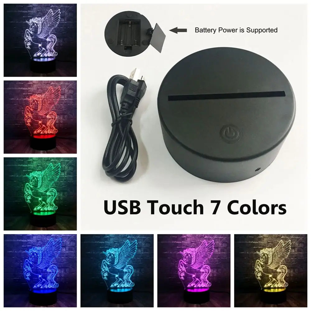 USB Touch 7 Color Новая иллюзия акриловая панель 3D светодиодный RGB Лошадь Единорог 7 цветов USB зарядка для детской комнаты декор ночной Светильник для настроения подарок на день детей - Испускаемый цвет: USB Touch 7 Color