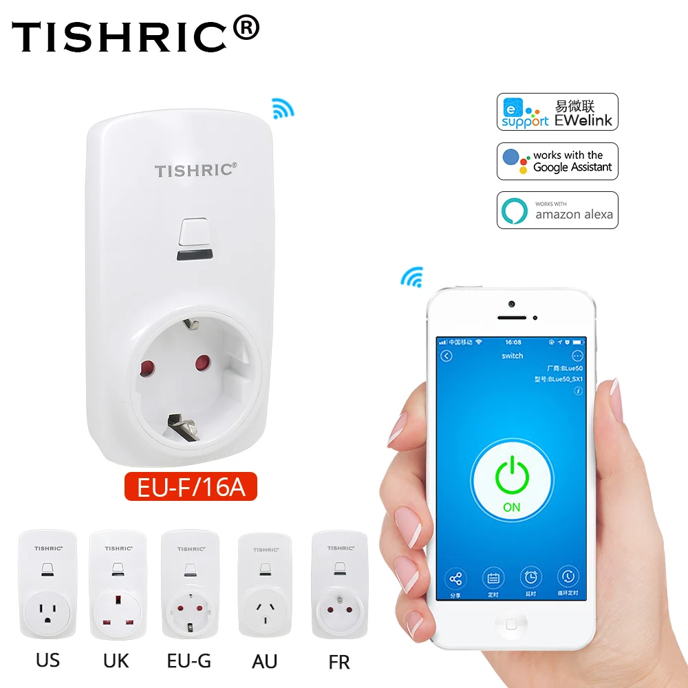 Умная Wi Fi вилка TISHRIC T30 ЕС/AU/FR/Великобритания/США евро адаптер 16A 220 В с пультом