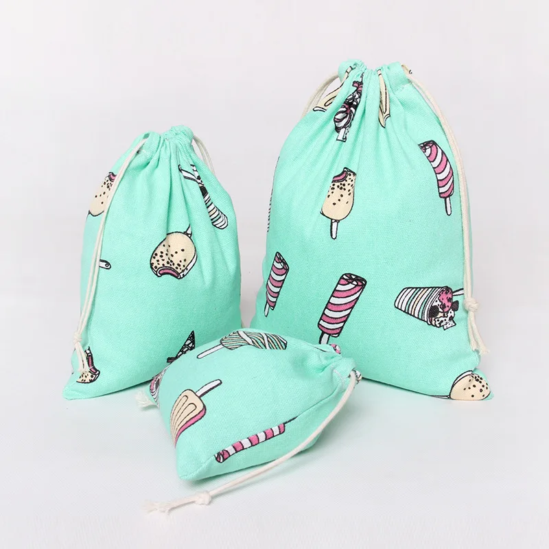 2016 Рождество мешок конфет Аквамарин синий лен хлопок drawstring Сумки для Чай сумка