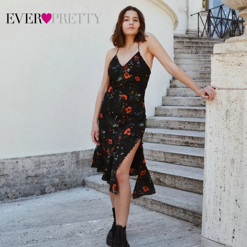 Бренд Ever Pretty, Новые коктейльные платья, цветочные принты, v-образный вырез, шифон, а-силуэт, летние платья без рукавов, женское вечернее платье AS05900