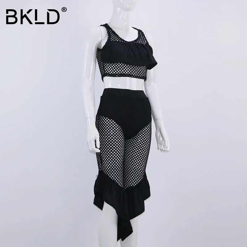 BKLD пикантный ажурный комплект из двух предметов с оборками летний черный