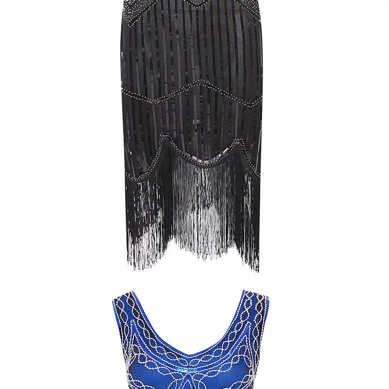 LADIES FRINGE FLAPPER SEQUINED FANCY DRESS SLEEVELESS ADULT CHARLESTON COSTUME THE GATSBY 1920'S 1930'S