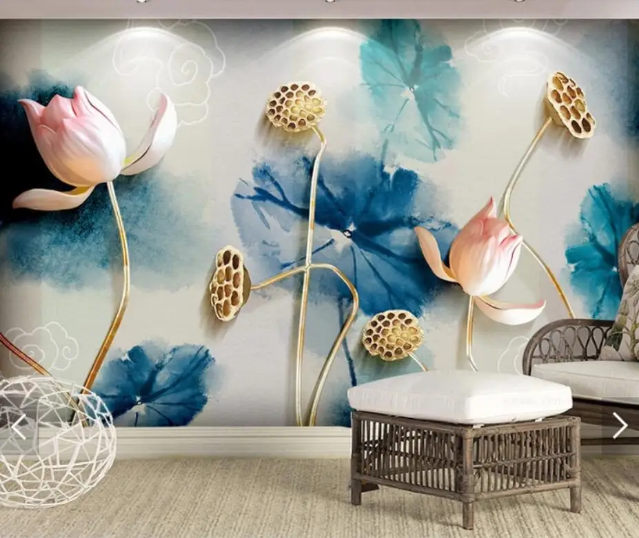 

Waterlily Flower 3D Embossed Wallpaper Mural Wall Decor Wall Paper Rolls Wall Murals Contact Paper Floral Wallpapers