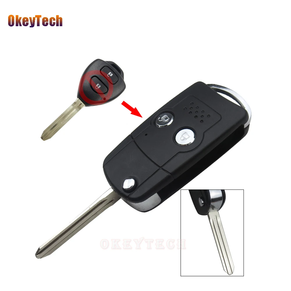 

Двухкнопочный модифицированный складной Автомобильный ключ OkeyTech для Toyota, пустой пульт дистанционного управления, чехол-брелок для автомоб...