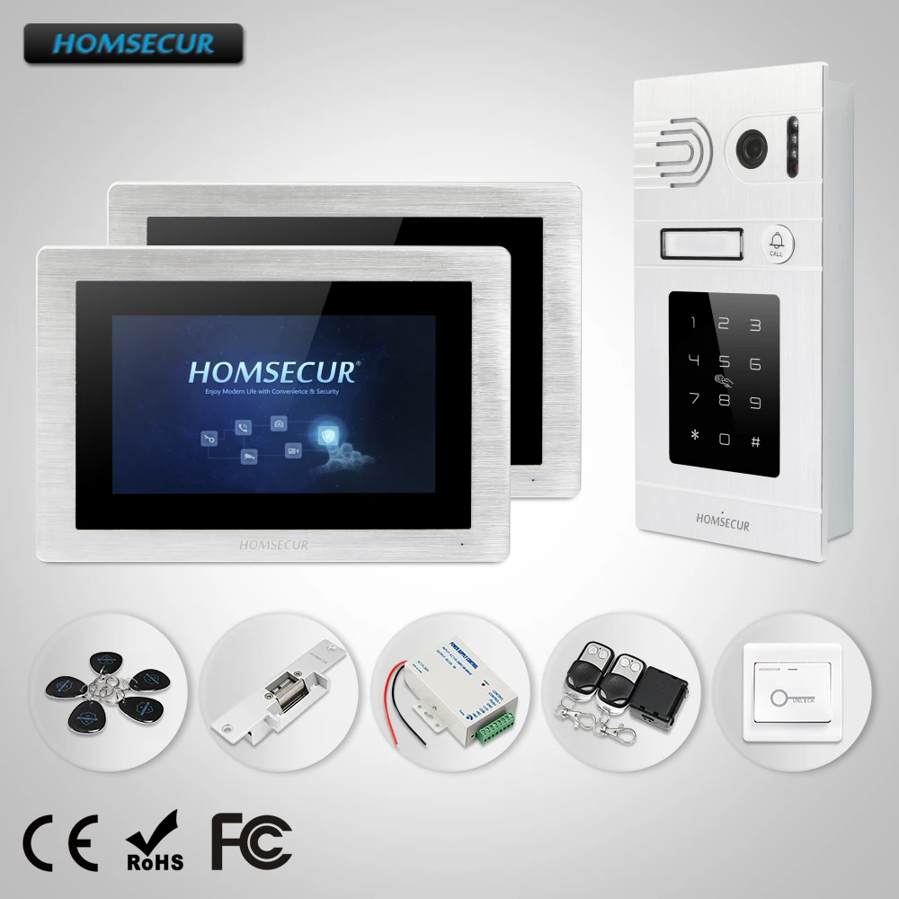 HOMSECUR 7 &quotПроводной Свободные Руки Видеодомофон безопасности + серебрянная