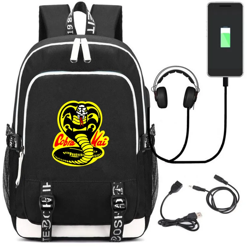 Детский Школьный рюкзак Кобра Кай с USB зарядкой и наушниками| |