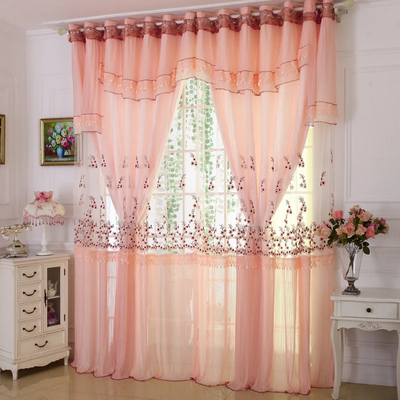 

Custom curtains High-grade embroidery lace curtains living room bedroom shading double-layer curtain sheer voile curtain E298