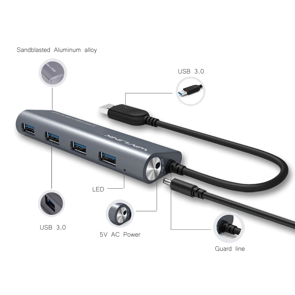 Суперскоростная 4 портовая док станция usb 3 0 5 Гбит/с алюминиевая стандартная