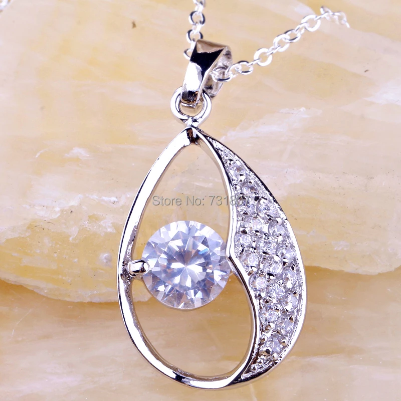 

JROSE Intriguing White CZ Silver Color Pendant Necklace For Party Wedding Engagement Fashion Jewelry No chain Free Shipping