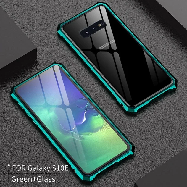Роскошный чехол из закаленного стекла для samsung Galaxy S10, алюминиевая металлическая рамка, защитный чехол для samsung S10 Plus S10E, чехол - Цвет: Зеленый